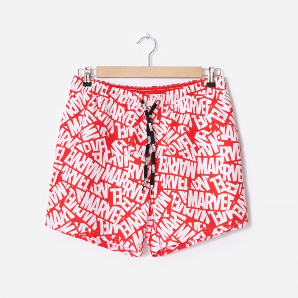 Marvel Mens Logo Swim Trunk Red White Summer Beach Small Medium Large NWT